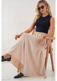 Resim Defymoda Uzun Ayrobin Etek 8050 - Bej Bej 