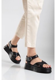 Resim Sibna Siyah Cilt Kemerli Sandalet Çok Renkli 