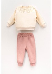 Resim Miniğimin Cicileri 6-18 Ay Güpür Yaka Üç İp Kız Bebek Takım... Pudra 
