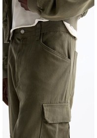 Resim Oversize Cotton Erkek Kargo Pantolon Haki Haki 