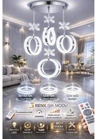 Resim Alya 4lü Krom Plafonyer Kumandalı 3 Renk Led Secenekli Salon Mutfak Oturma Odası Avize Krom - Gümüş 