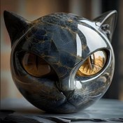 Resim Modern Siyah Kedi Başı Heykeli - Zarif Mermer Benzer Parlak Reçine Heykel, Altın Gözler ve Siyah Mermer Dokusu ile Ev/Ofis Masaüstü Dekoru - Kedi Severler ve Koleksiyoncular İçin Mükemmel Hediye, İfadeli İnce Tasarlanmış Feline Yüz, Dayanıklı & Kolay Temizlenebilir Süs Eseri, Cadılar Bayramı ya da Her Mezinde Sergilenmek için Ideal 