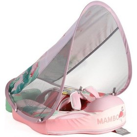 Resim Mambobaby Yüzme Simidi - Pembe Flamingo, Emniyetli, Gölgelikli Ve Ayak Destekli 
