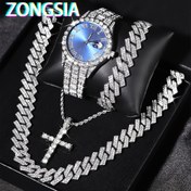 Resim ZONGSIA Lüks Kuvars Saat Seti - Çapraz Kolye ile, Glamour Hipster Stili, Çinko Alaşımlı Kayış, Mavi Kadran, Rhinestone Detaylar, Takvim Fonksiyonu, Şarj Edilemeyen Pil, Hediye için İdeal, Hipster Hediye | Şık Aksesuar | Çinko Alaşımlı Kayış 