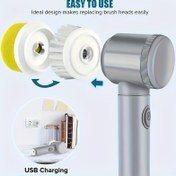 Resim 5 Fırça Başlığı ile Elektrikli Temizleme Fırçası, USB Şarj Edilebilir, 500mAh, Elde Taşınabilir Temizleyici, Taşınabilir ve Kompakt 