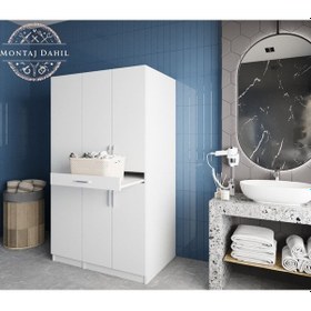 Resim Tina Çamaşır Ve Kurutma Makinesi Dolabı Banyo Dolabı Beyaz Beyaz 