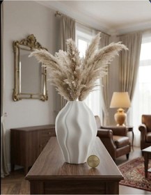 Resim Dalgalı Model El Yapımı Özel Seri Seramik Vazo 25cm Beyaz 