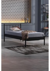 Resim Falez-s Tek Kişilik Ferforje Metal Karyola-siyah Ahşap Latalı 