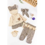 Resim Babymod Leopar Baskılı 5 Parça Kız Bebek Hastane Çıkışı Bebek Takımı 