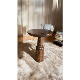 Resim Wood Wooden Ahşap Tekli Ürgüp Mantar Yan Sehpa Modern Ceviz Renk Fiskos 