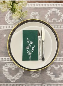 Resim Gümüş Yaldızlı Yeşil Gelincik Çiçeği Baskılı Garson Katlama Peçete 16 Lı 