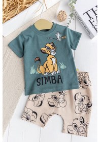 Resim Aslan Fiğürlü 2'li %100 Pamuk Yazlık Erkek Bebek Takım Set Yeşil 