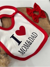 Resim Miniminiksdesing I Love Mom&dad Bebek Penye Mama Önlüğü + 2'Li Toka 