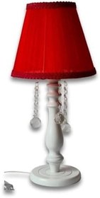 Resim TEKAY AYDINLATMA Beyaz Ahşap Ayaklı Kırmızı Başlıklı Yatak Odası Taşlı Abajur Ahşap Abajur KIRMIZI 