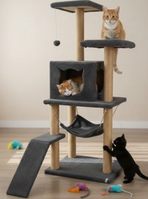 Resim Missidea S9 Kedi Tırmalama Kulesi Platformlu 124 cm Antrasit 
