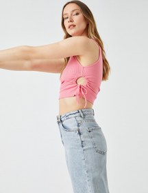 Resim Crop Atlet Pencere Detaylı Bisiklet Yaka Pamuklu 