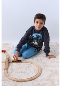 Resim Hçm Erkek Çocuk Eşofman Takımı Palmiye Baskılı Ribanalı 4 Mevsim Bisiklet Yaka F13 Mavi 