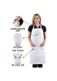 Resim Sevilya Simple Ayar Askılı Mutfak Önlüğü Beyaz 
