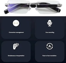 Resim Akıllı gözlük, mikrofonlu AI çeviri gözlüğü, gerçek zamanlı polarize gözlük, akıllı gözlükler, müzik aramasını destekler, Siyah 