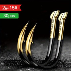 Resim 30'lu Tungsten Çelik Balık Çengeli, Siyah & Altın Çift Kan Oluklu ile Barb Çengeli, Yumuşak Kurt Çengeli için Balıkçılık, 2#-15# 