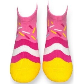 Resim Me-vo Tekli Çok Renkli Bay/bayan Unisex Esnek Nem Alabilen Pamuklu Renk Bloklu Patik Çorap Pembe 
