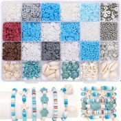Resim 3200 parçalık takı yapımı seti, okyanus temalı doğal taş+polimer boncuk DIY malzeme kiti, kaplumbağa/salyangoz/denizyıldızı aksesuarları dahil, el yapımı arkadaşlık bilekliği ve kolye yapım seti 