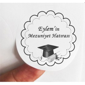 Resim 48 Adet 4 Cm Kişiye Özel Mezuniyet Hatırası Baskılı Mat Etiket Sticker 