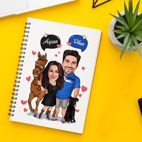 Resim Atı ve Köpeği Olan Çiftler Karikatürlü Defter 