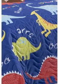 Resim Kapitone Yatak Örtüsü Seti Tek Kişilik Dinazorus Mavi 