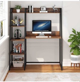 Resim Zizuva Özel Tasarım Kitaplıklı Çalışma Masası Ceviz - Siyah 