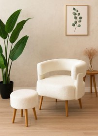 Resim ZİERRA Damla Teddy Beyaz Peluş Berjer - Puf Hediyeli 