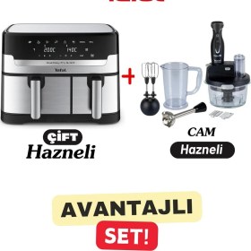 Resim 8,3l Aile Boyu Çift Hazneli Premium Airfyer + Cam Hazneli Tefalin En Güçlü Blender Mutfak Robotu 