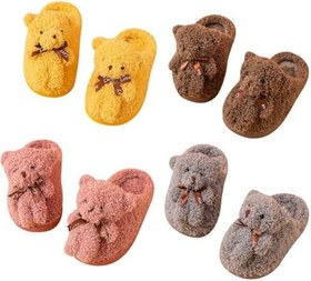 Resim Children's Slippers, Children's Winter Slippers, Girls' Warm Plush House Slippers, Fluffy Animal Bear Slippers, Furry Non-Slip Slippers, For Ages Under 2 ~ Over 10 Years 