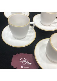 Resim Keramika Türk Kahve Fincan Takımı 12 Parça Mat Beyaz El Dekor 