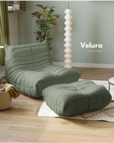 Resim Velura Home & Living Muvva Berjer & Puflu Pofuduk Relax Koltuk & Armut Tekli Koltuk - Su Yeşili 