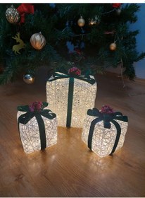 Resim 3 Adet El İşçiliği Işıklı Kutu 