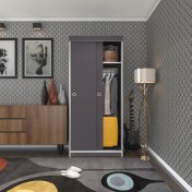 Resim Kenzlife gardırop sürgülü kapaklı kapılı karanfil080 gri gardolap dolap 