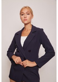 Resim Jument Blazer Düğmeli Uzun Kol Şık Süs Cepli Ofis Ceket-Lacivert 