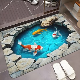 Resim 1 adet 3D Koi Balık Banyo Matı, Flanel Malzeme, Makine Yıkanabilir Polyester Mat, Banyo, Yatak Odası, Oturma Odası Girişi için Uygun, Banyo Matı | Sakin Tasarım | Dayanıklı Zemin Mat, Balık 