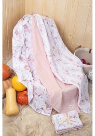 Resim Luckka Dijital Baskılı 3'lü Müslin Örtü Seti - 75x75 Cm - Zt5000 Pembe Pembe 