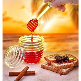 Resim Mcreative Şekilli Kaşıklı 3 Parça Kristal Bal Kavanozu Mika Kavanoz Bal ve Reçel Kavanoz Kahvaltılık 