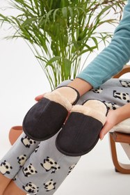 Resim Moda Devrin Siyah Önü Kapalı Içi Kürklü Ev Terliği Kışlık Terlik (DAR KALIP) 