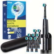 Resim SENK Akıllı Döner Elektrikli Diş Fırçası, Yuvarlak Başlıklı, Otomatik Derin Temizlik, Yetişkinler İçin Şarj Edilebilir Yumuşak Kıllı, USB Şarj, ≤36V Çalışma Gerilimi, Lityum Polimer Pil, Yetişkin Elektrikli Diş Fırçası|Canlı Ekran|Ergonomik Tasarım 