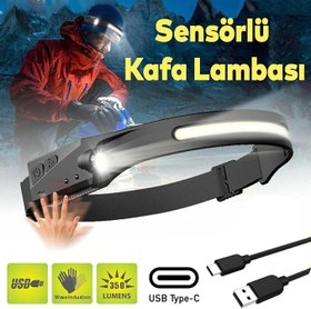 Resim Kafa Lambası Feneri Sensörlü LED Far USB Şarj Edilebilir 18.650mAh Ultra Yüksek Batarya Ayarlanabilir Açı Su Geçirmez Kafa Lambası Dağ Tırmanışı Gece Balıkçılık [Enerji Sınıfı A+] (Head-5) 