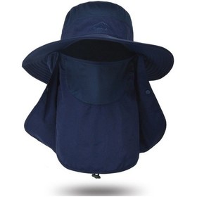 Resim Balıkçı Şapkası Çıkarılabilir Yüz Kapaklı Boyun Kapaklı Güneş Şapkası Dış Mekan Uv Güneş Koruması Geniş Kenarlı Şapka - Lacivert 
