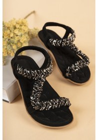 Resim Khayt Isabel Anatomik Fashion Taşlı Günlük Çocuk Sandalet Siyah 