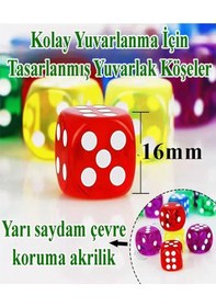 Resim Okey Zarı 2 Adet Renkli Oyun Zarı Plastik Akrilik 16 Mm Şeffaf Zar Masa Oyunları Zarı Eğlence 