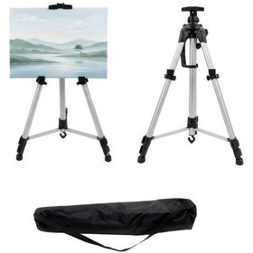 Resim Katlanabilir Alüminyum Tripod Şövale - Kollu Yükseklik Ayarlı, Su Terazili, Pusulalı, Gümüş 