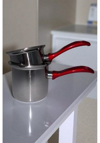 Resim 2'li Set Paslanmaz Çelik Cezve Kırmızı Kulplu 12cm 