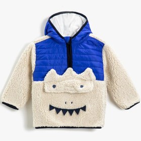 Resim Erkek Bebek Canavar Görünümlü Peluş Kapüşonlu Sweatshirt Fermuarlı 